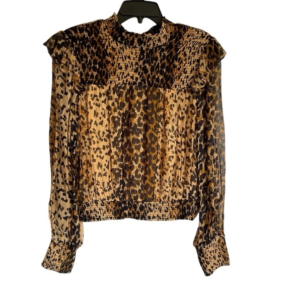 Free People Leo combo leopard print long sleeve sheer blouse size M NWOT - Picture 4 of 15